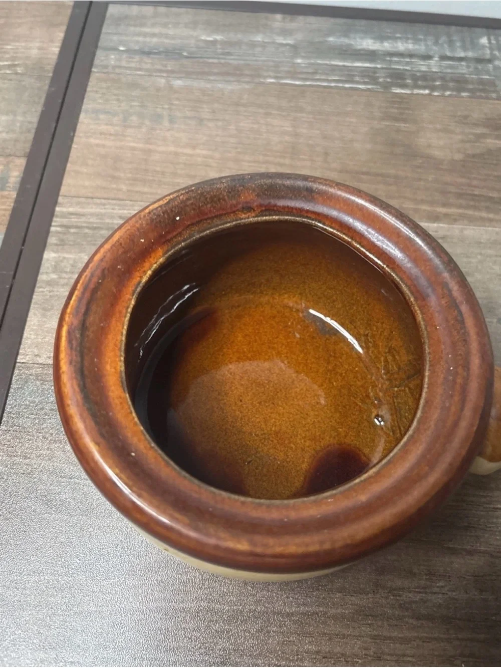 Rustic Brown Ceramic Fondue or Sauce Pot with Handle